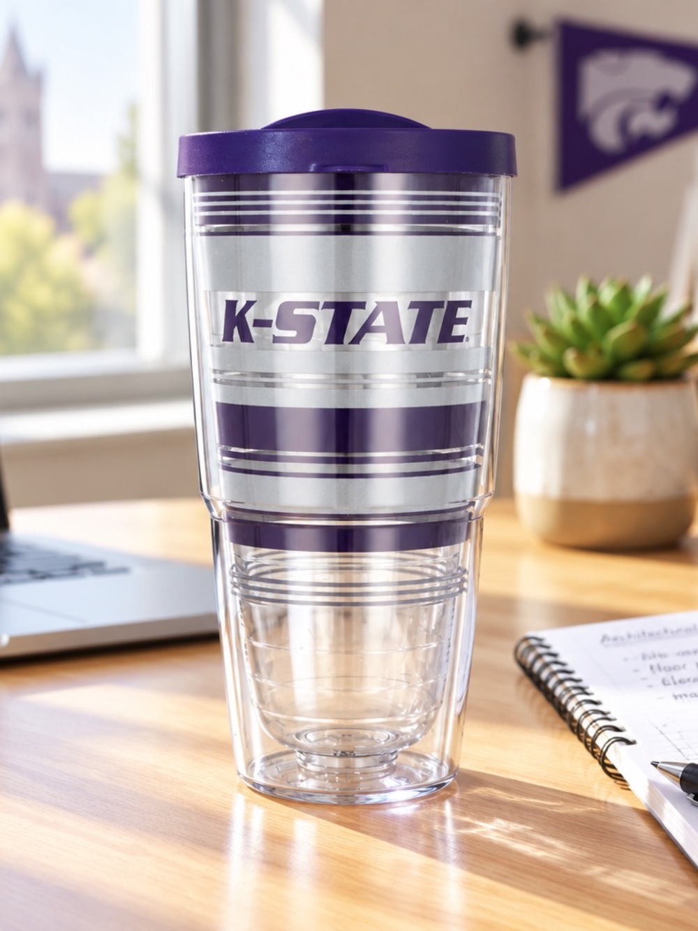 NWT Tervis Kansas State Wildcats Clear Purple Stripe 24oz Tumbler Cold Drink